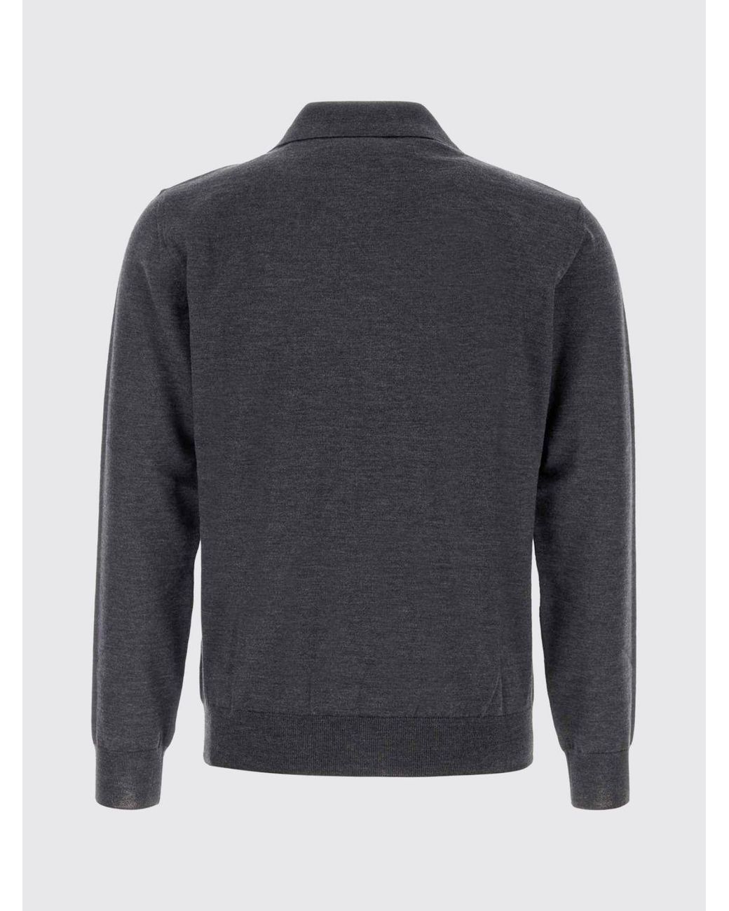Valentino Gray Long-Sleeved Knitted Virgin Wool Polo for men
