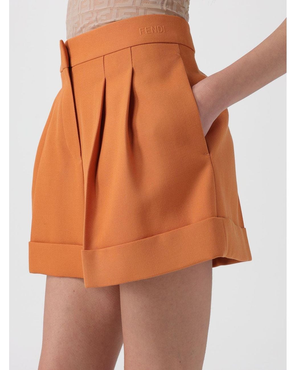 Fendi Orange Virgin Wool Grain De Poudre Shorts