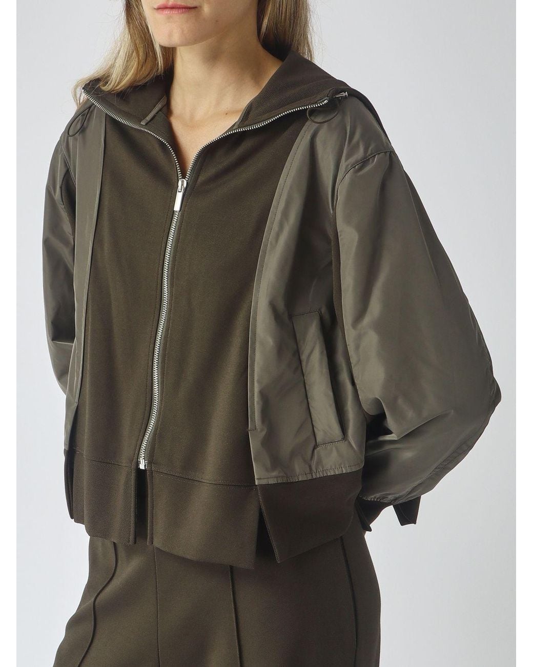 MEIMEIJ Gray Hooded Cropped Nylon Jacket With Zip Closure