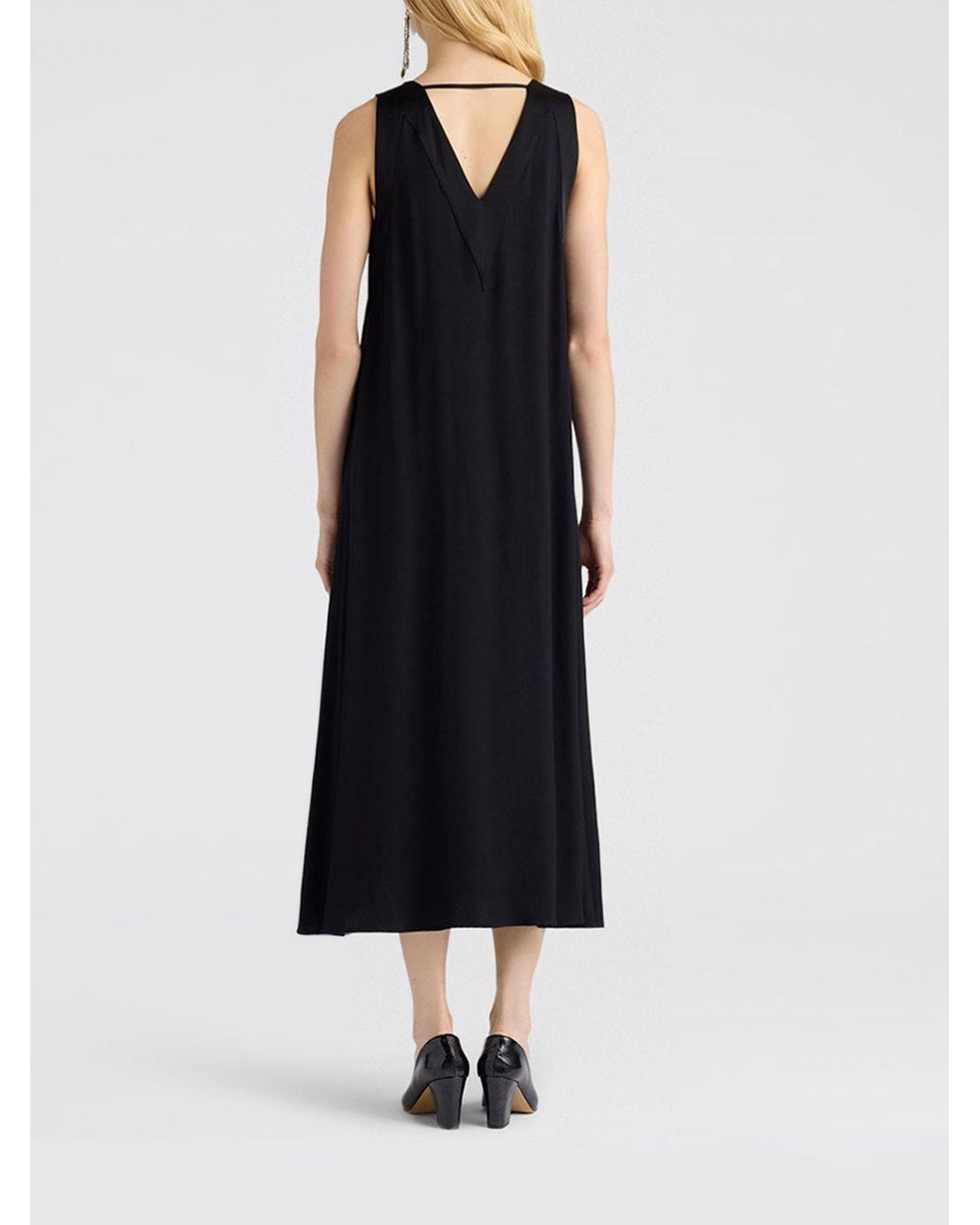 Momoní Black MomonÌ Eisla V-Neck Midi Slip Dress
