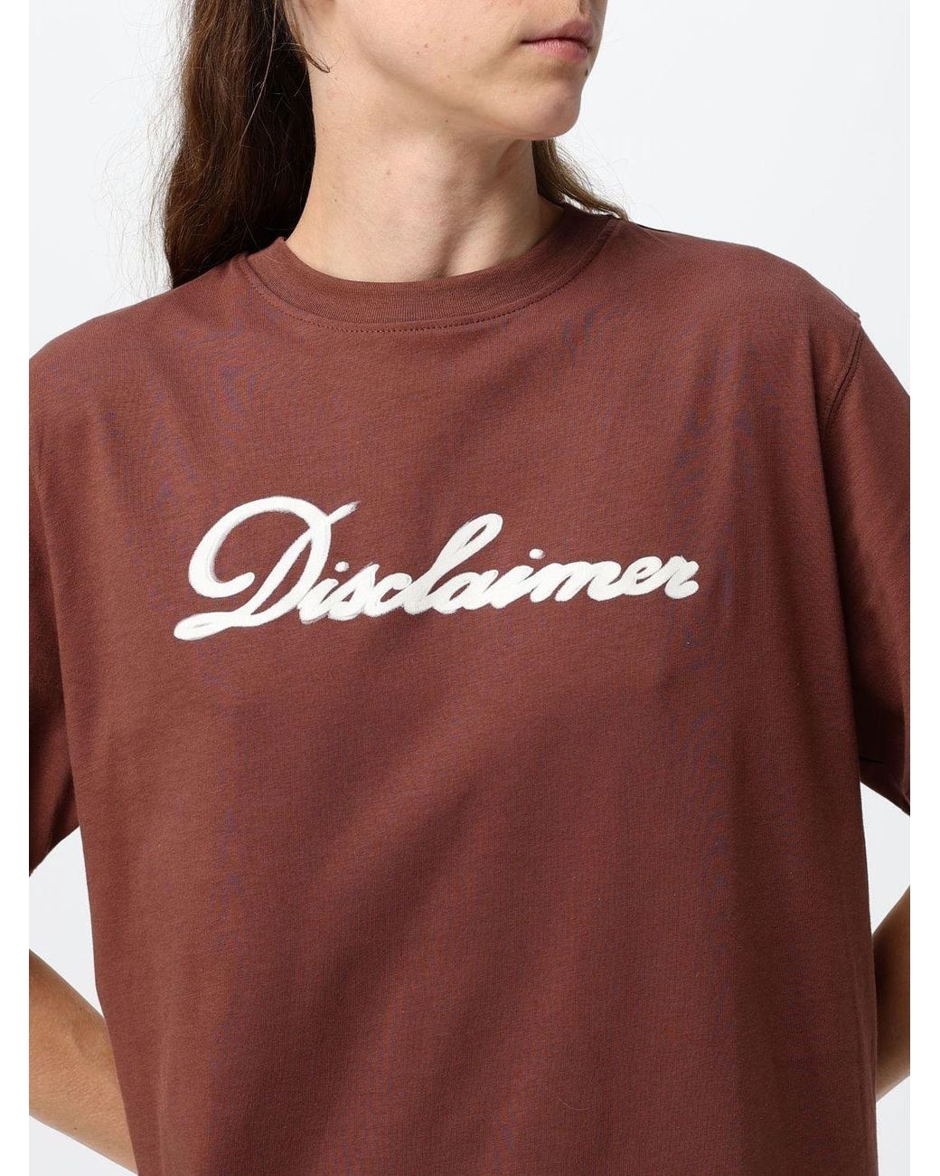 DISCLAIMER Red Short-Sleeved Cotton T-Shirt With Contrast Logo And Dropped Shoulders
