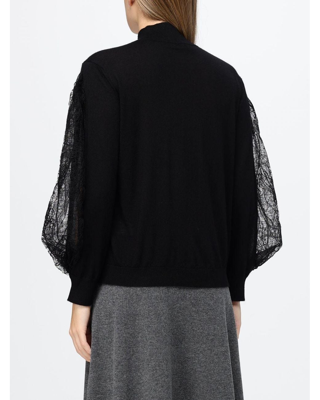 Fabiana Filippi Black Cashmere And Silk Jumper With Balloon Sleeves And Lace