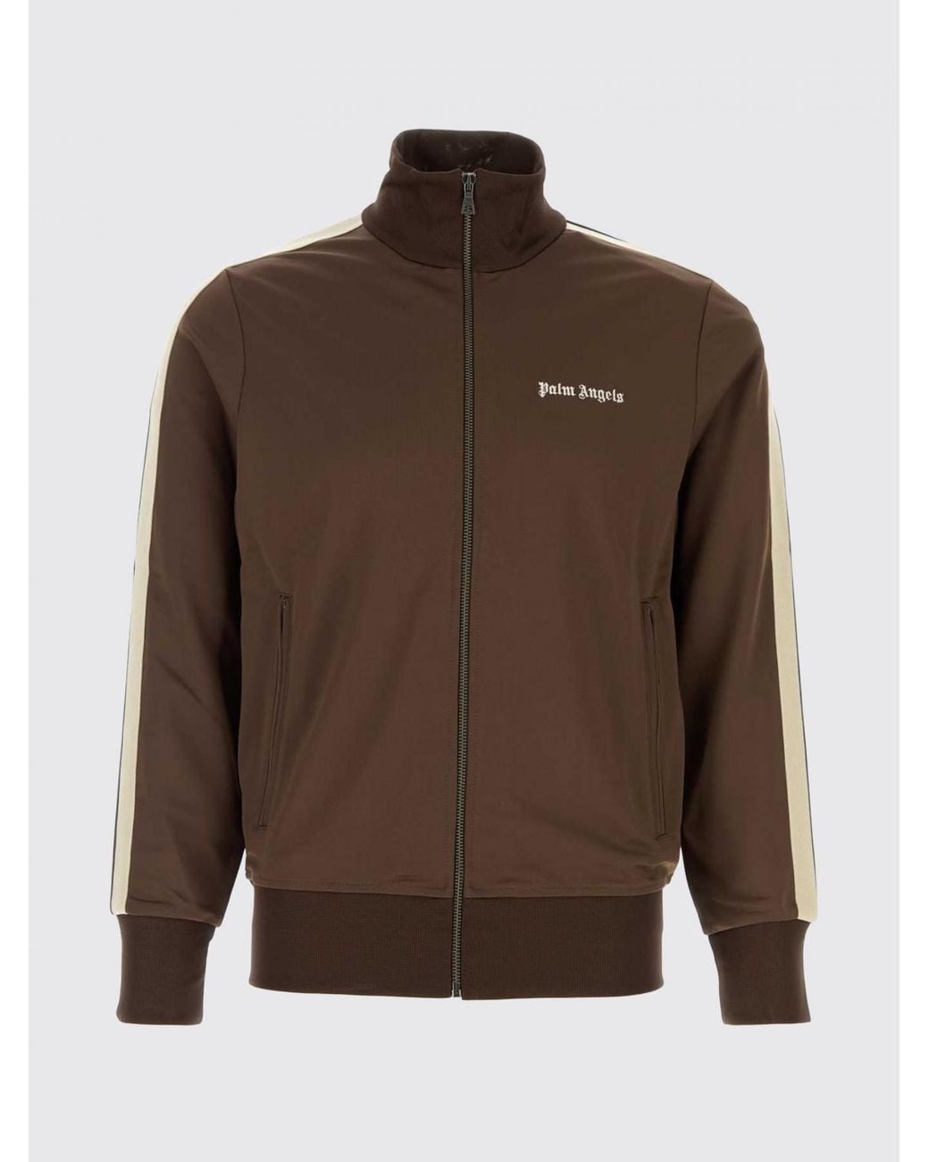 Palm Angels Brown Technical Fabric Track Jacket With High Neck And Contrast Logo for men