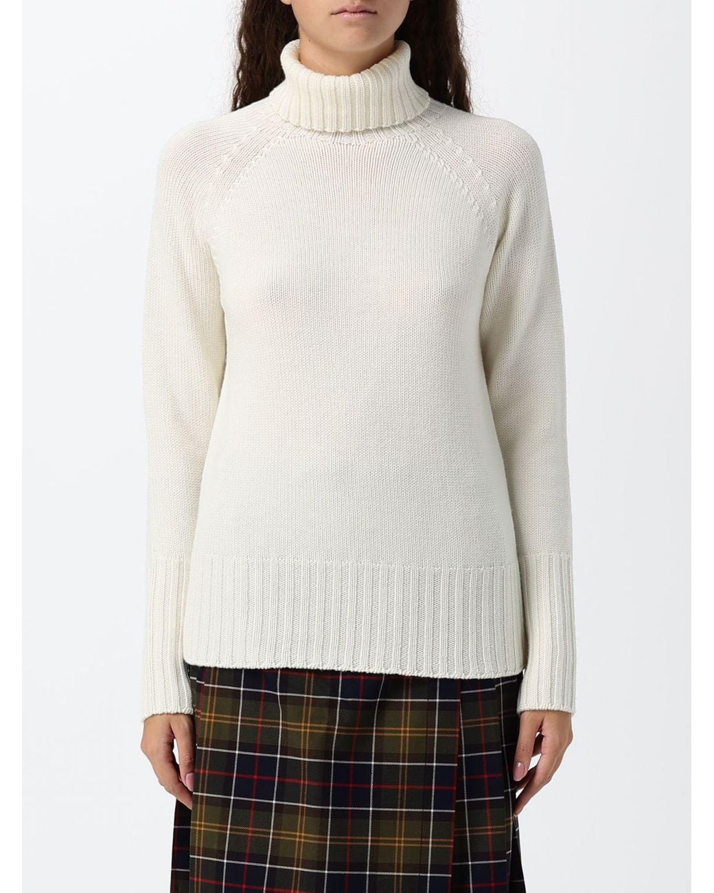 Drumohr White 100% Pure Merino Wool Turtleneck Jumper With Ribbed Edges