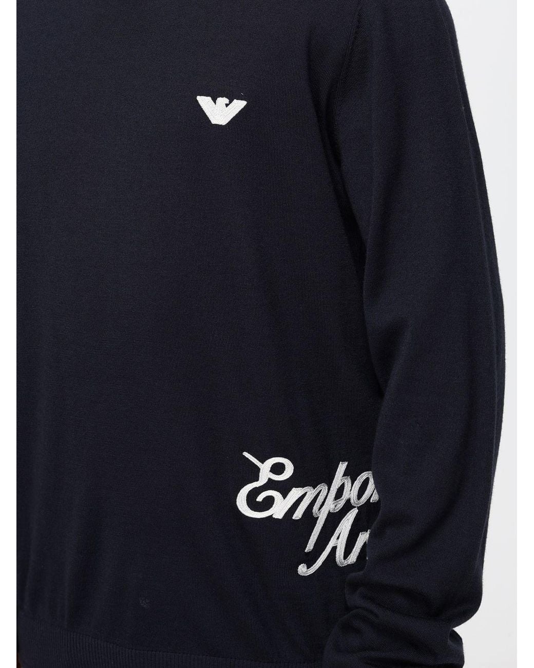 Emporio Armani Blue Silk-Blend Crewneck Jumper With Eagle Logo for men