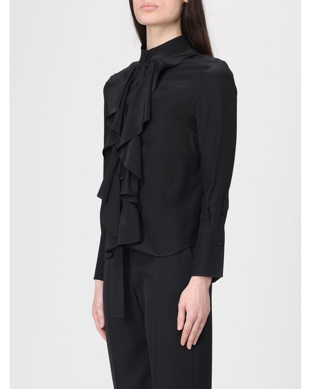 McQueen Black Elegant Silk Ruffled Shirt