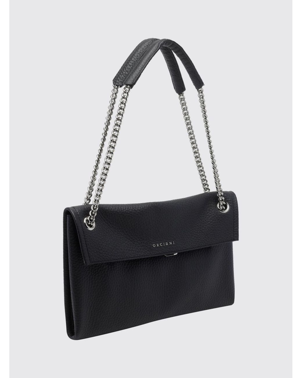 Orciani Black Venus Rectangular Hammered Leather Shoulder Bag With Sliding Handle