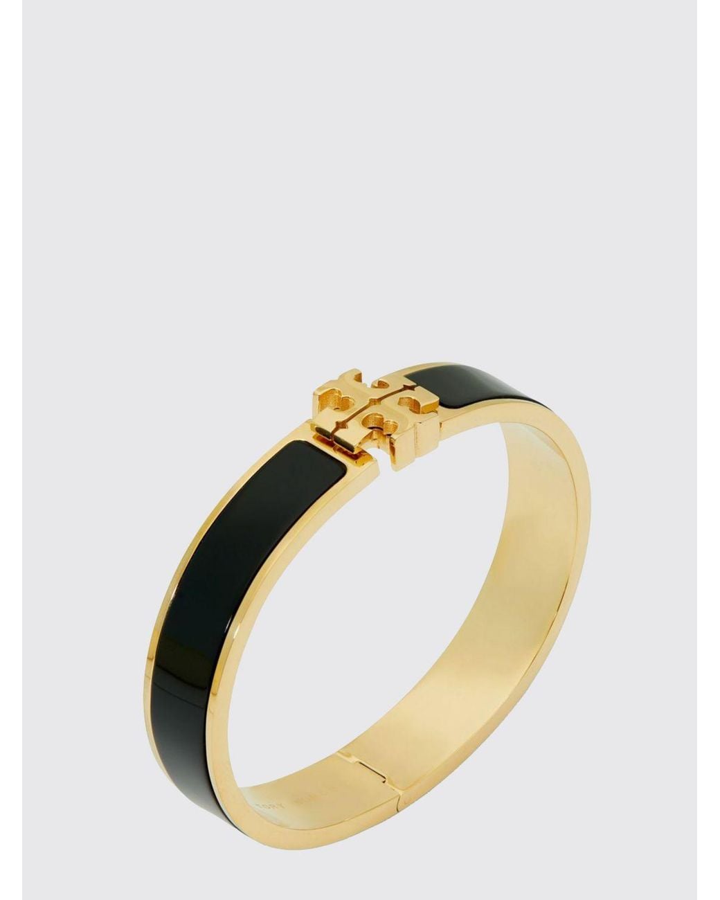 Tory Burch Black Kira Enameled Brass Bangle With Double T Logo