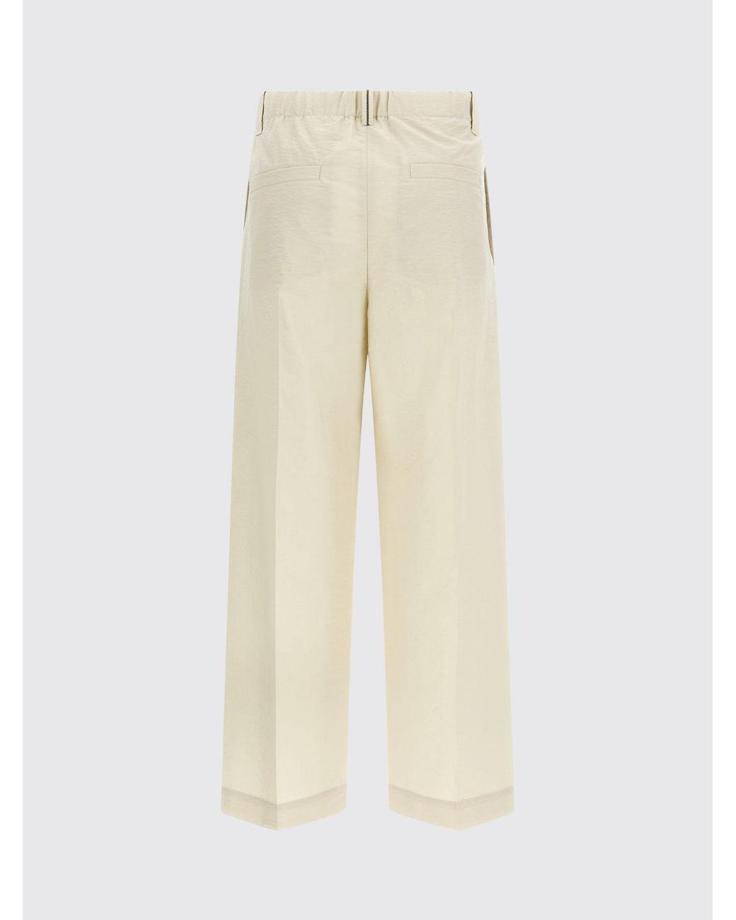Brunello Cucinelli Natural Cotton Poplin Wide Leg Trousers