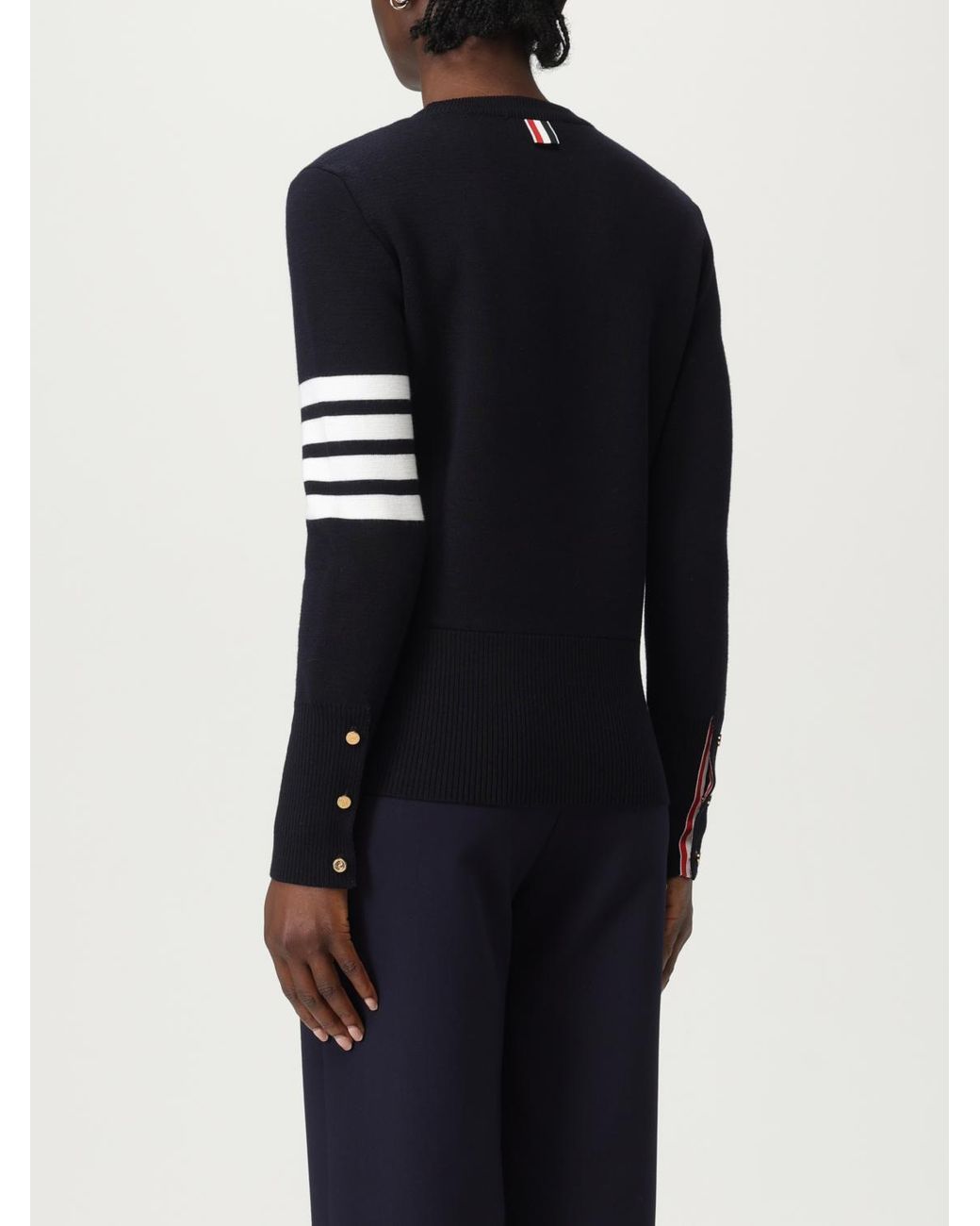 Thom Browne Blue Woll-Rundhalspullover Mit 4-Bar-Streifen