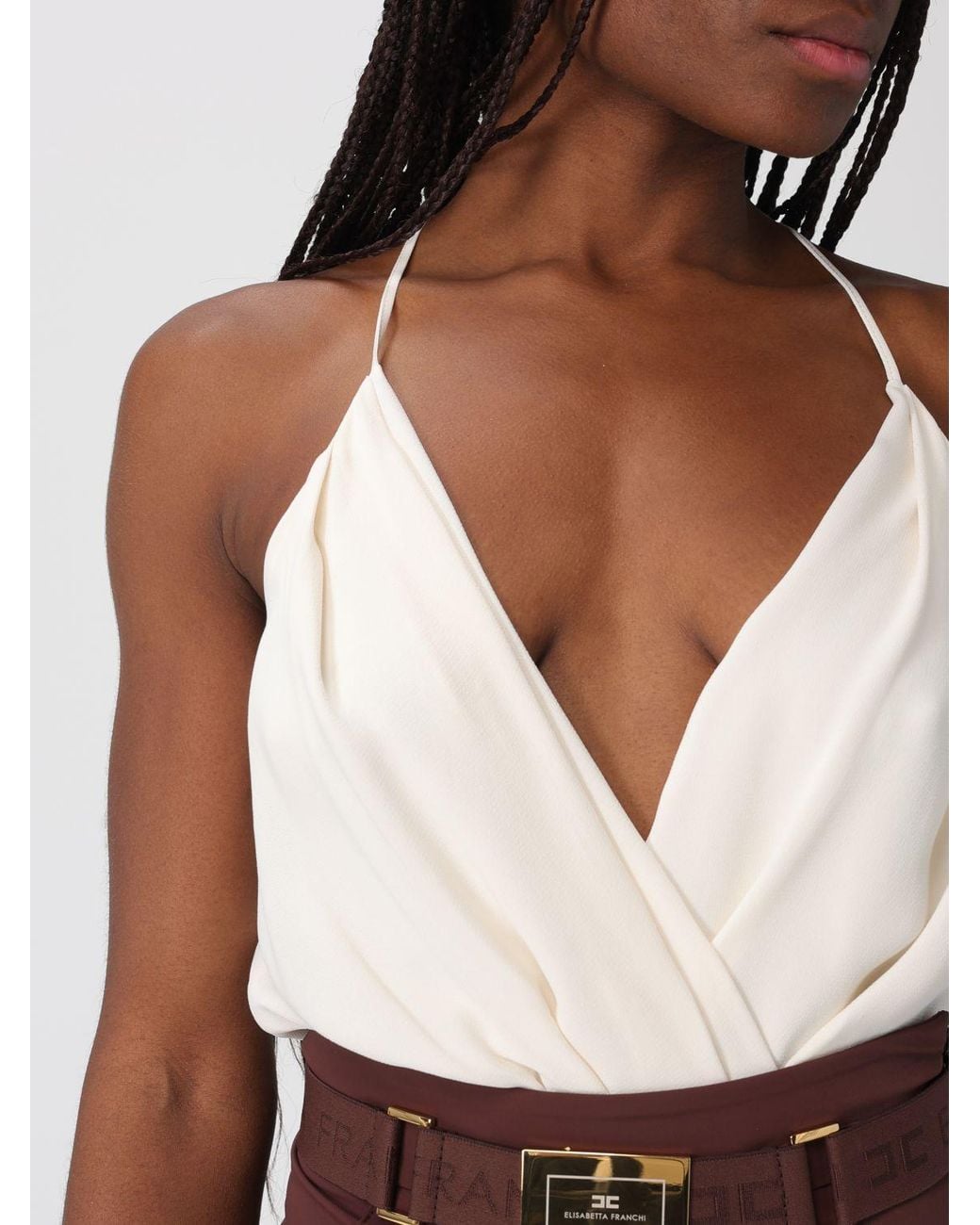 Elisabetta Franchi Purple Crêpe Bodysuit Top