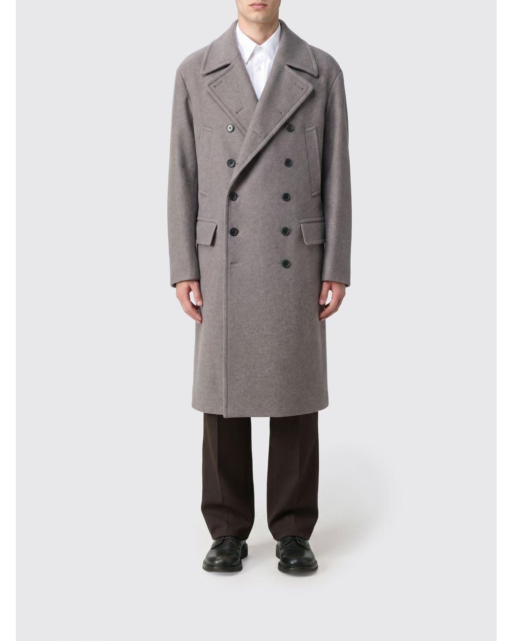 Dries Van Noten Gray Double-Breasted Long Coat for men