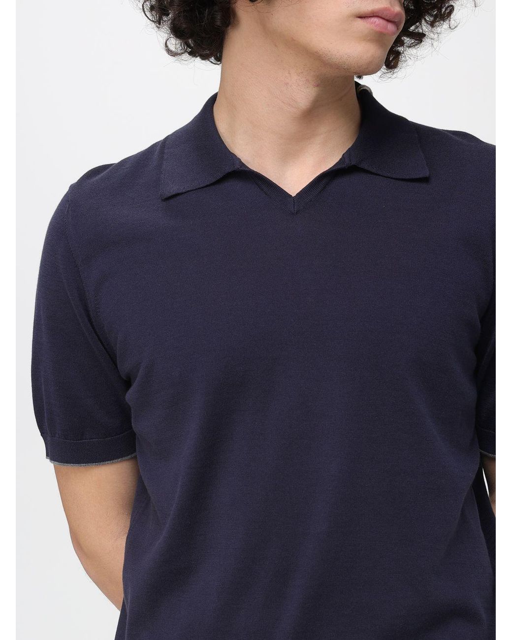 Brunello Cucinelli Blue Cotton Knit Polo Shirt for men