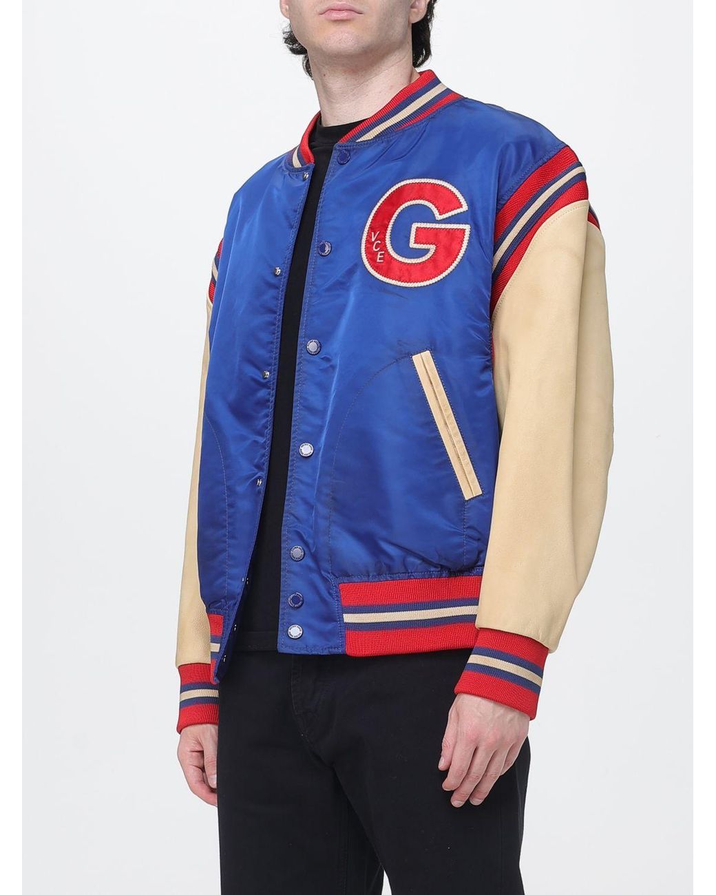 Golden Goose Deluxe Brand Blue College-Style Nylon Bomber Jacket With Contrasting Logo for men