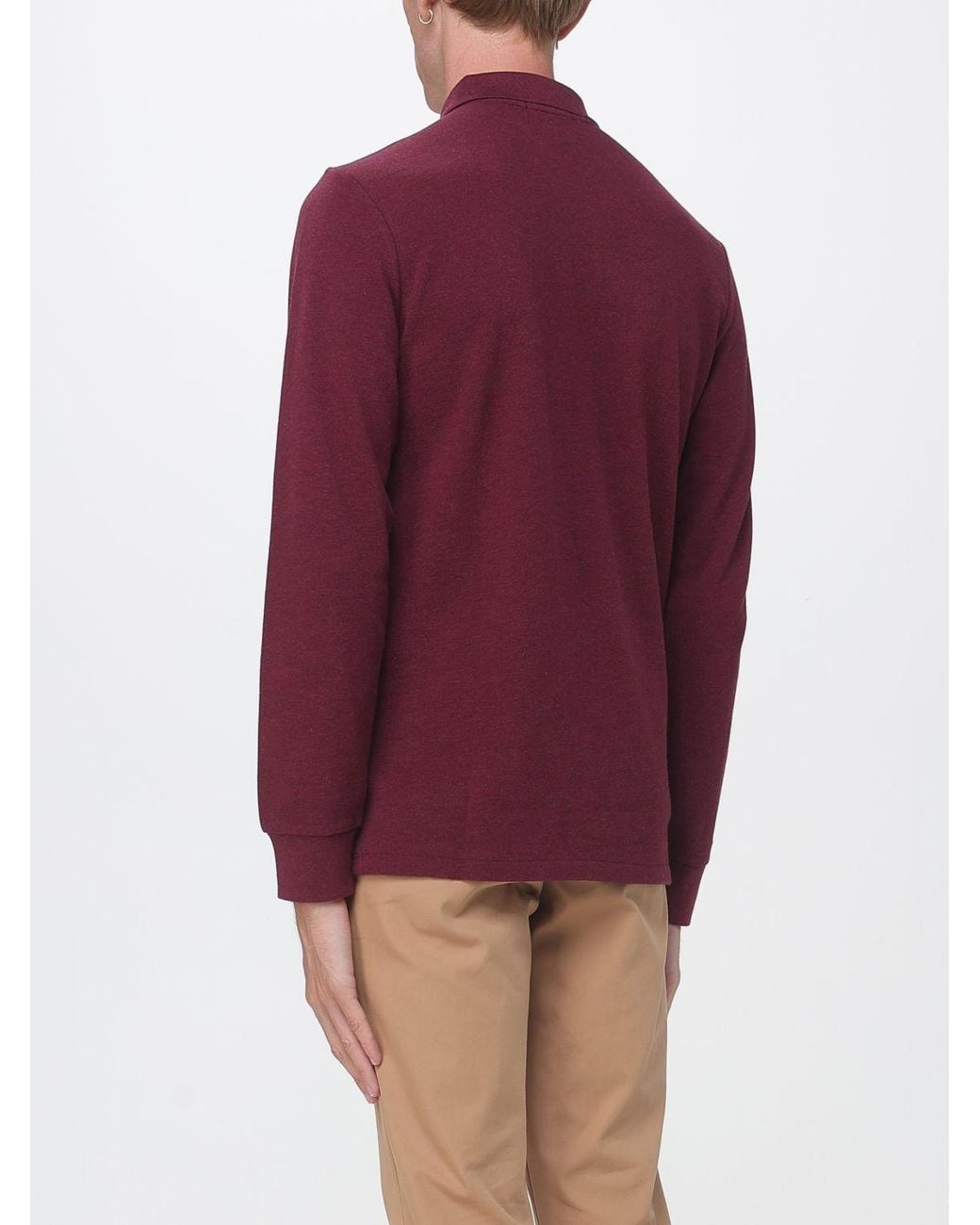 Polo Ralph Lauren Red Long-Sleeved Slim Fit Cotton Polo Shirt for men