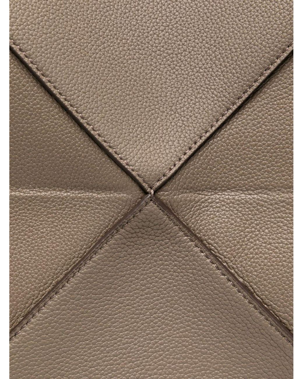 Loewe Gray Large Puzzle Fold Calfskin Leather Tote Bag With Laminated Logo