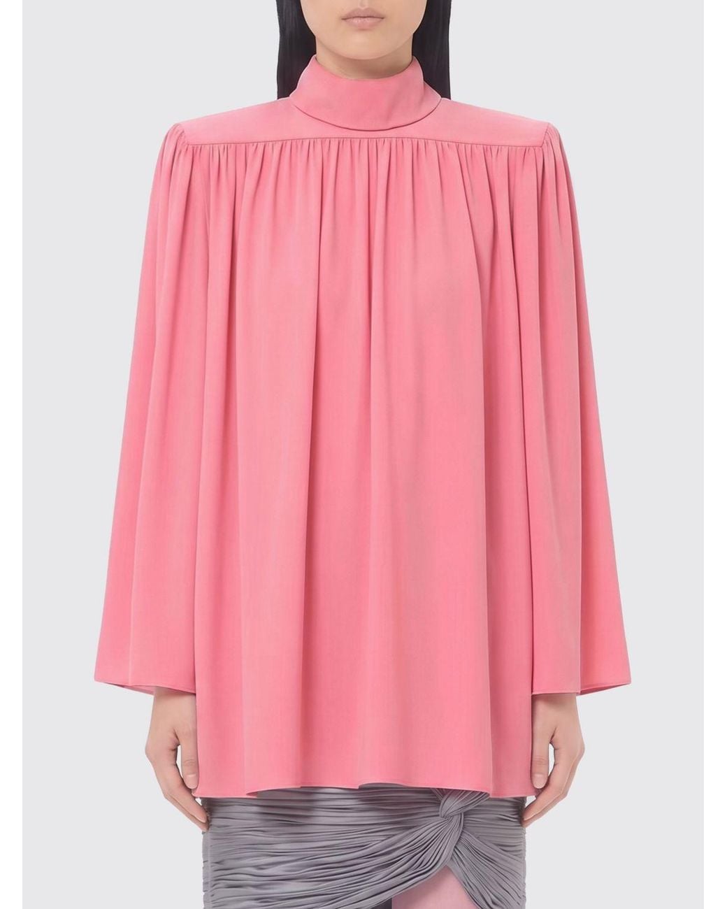 Valentino Garavani Pink Silk Turtleneck Blouse With Padded Shoulders