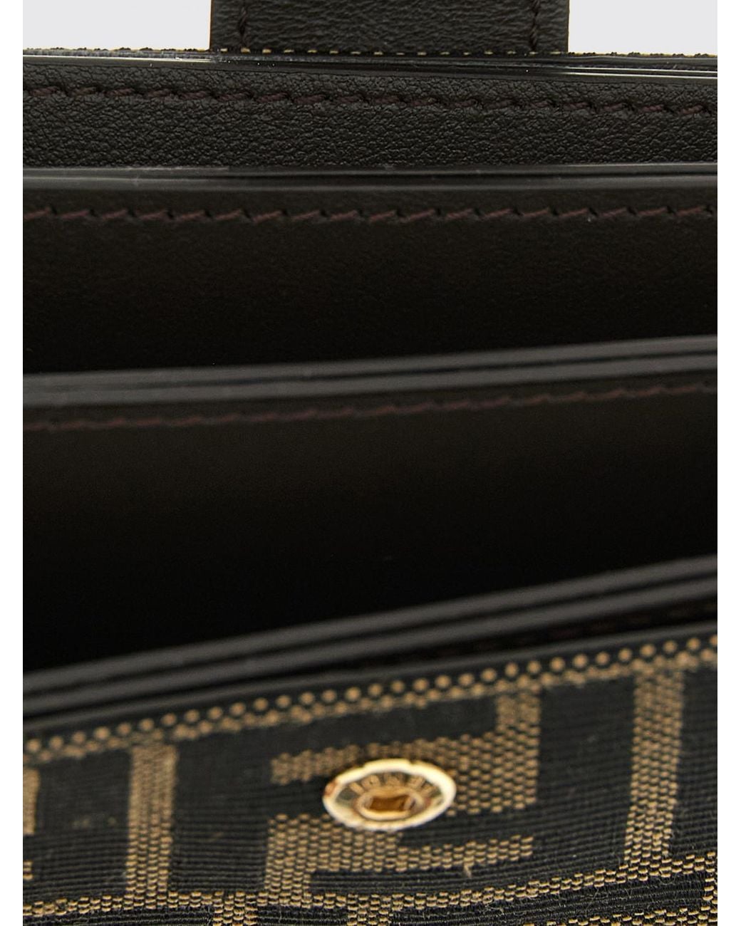 Fendi Black Ff Monogram Jacquard Fabric Card Holder With Snap Closure