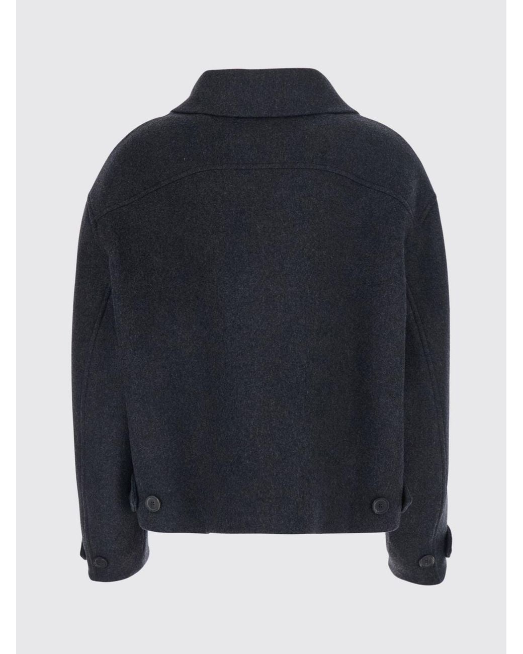 Semicouture Blue Virgin Wool Short Coat With High Collar And Kangaroo Pocket