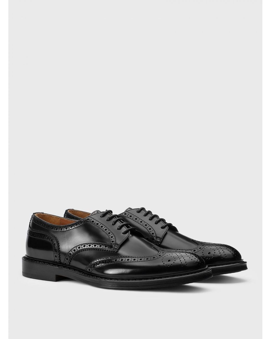 Doucal's Black Brushed Leather Derby Shoes With Brogue Motif for men