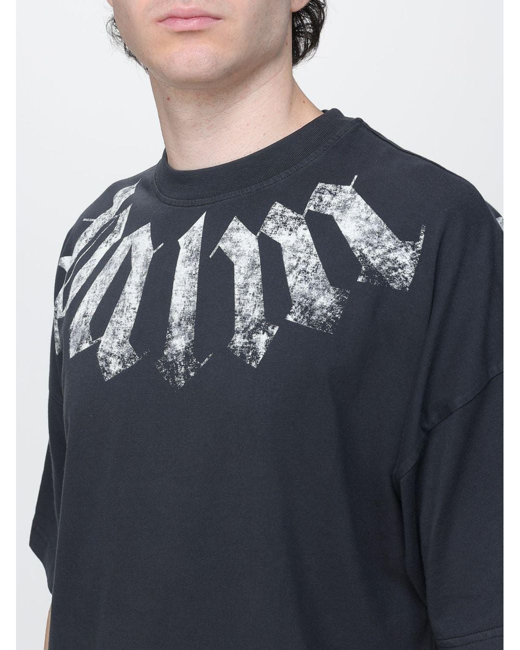 Palm Angels Blue Relaxed Fit Cotton T-Shirt With Graffiti Logo Print for men