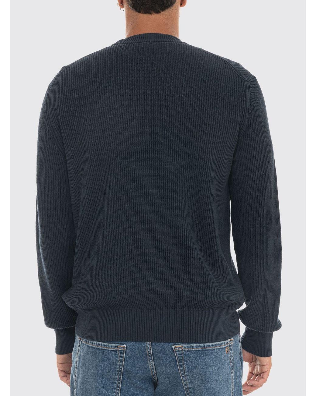 Boss Blue Crewneck Cotton Blend Jumper With Ribbed Trims for men