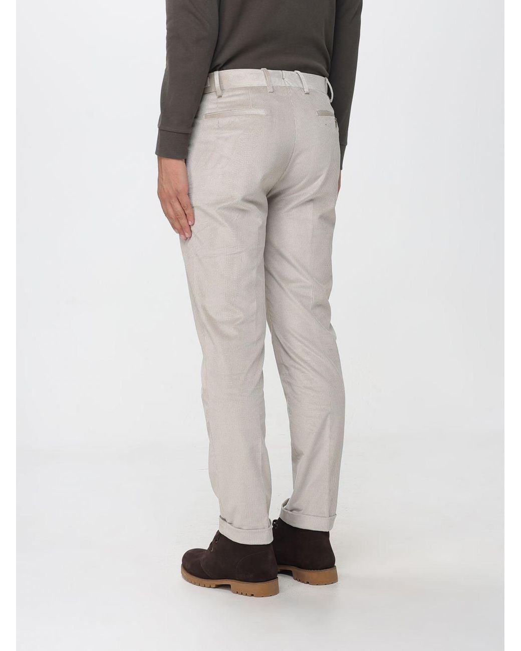 Berwich Gray Slim Fit Pleated Corduroy Chinos for men