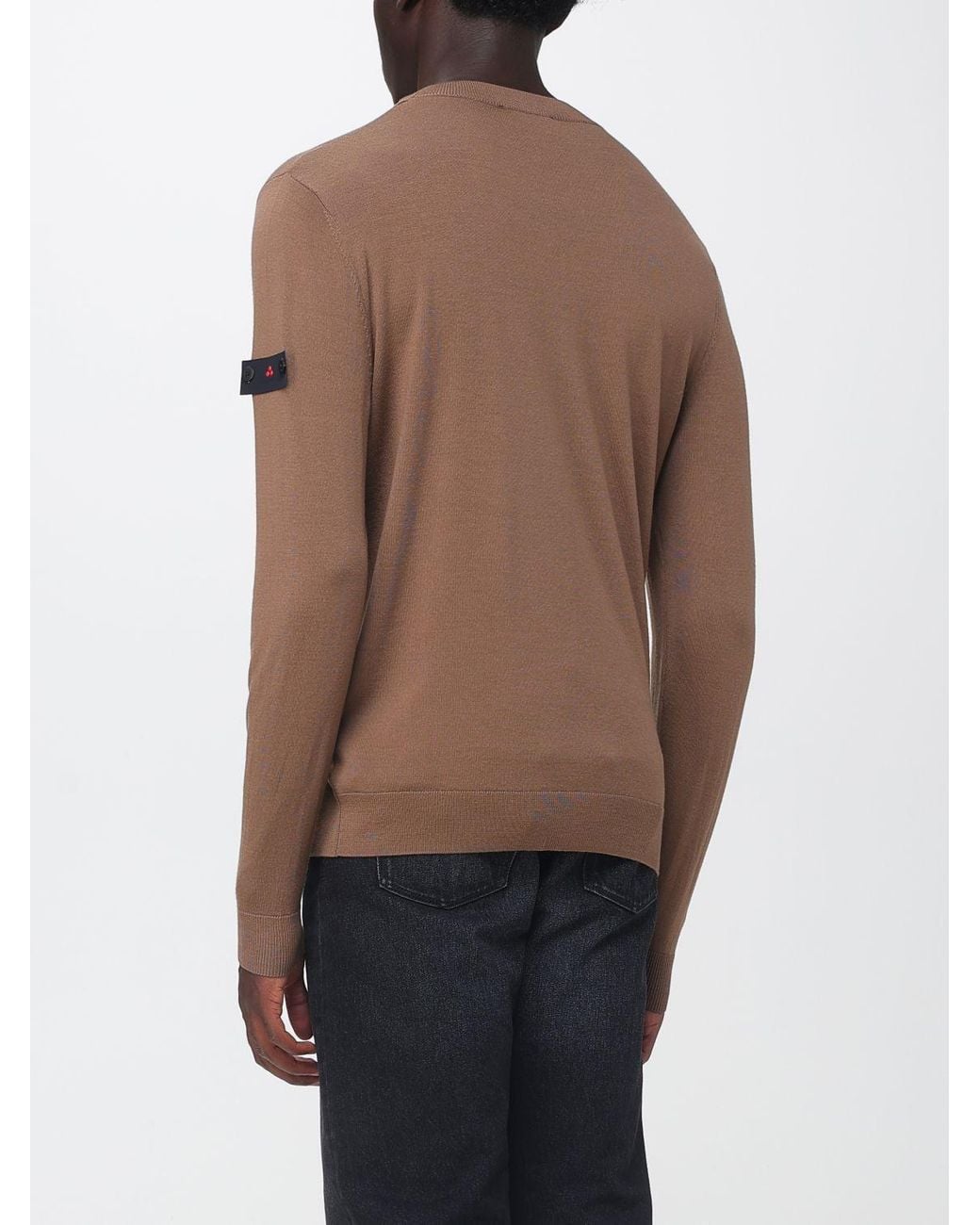 Peuterey Brown Pure Wool Crew-Neck Jumper With Logo Patch On The Sleeve for men