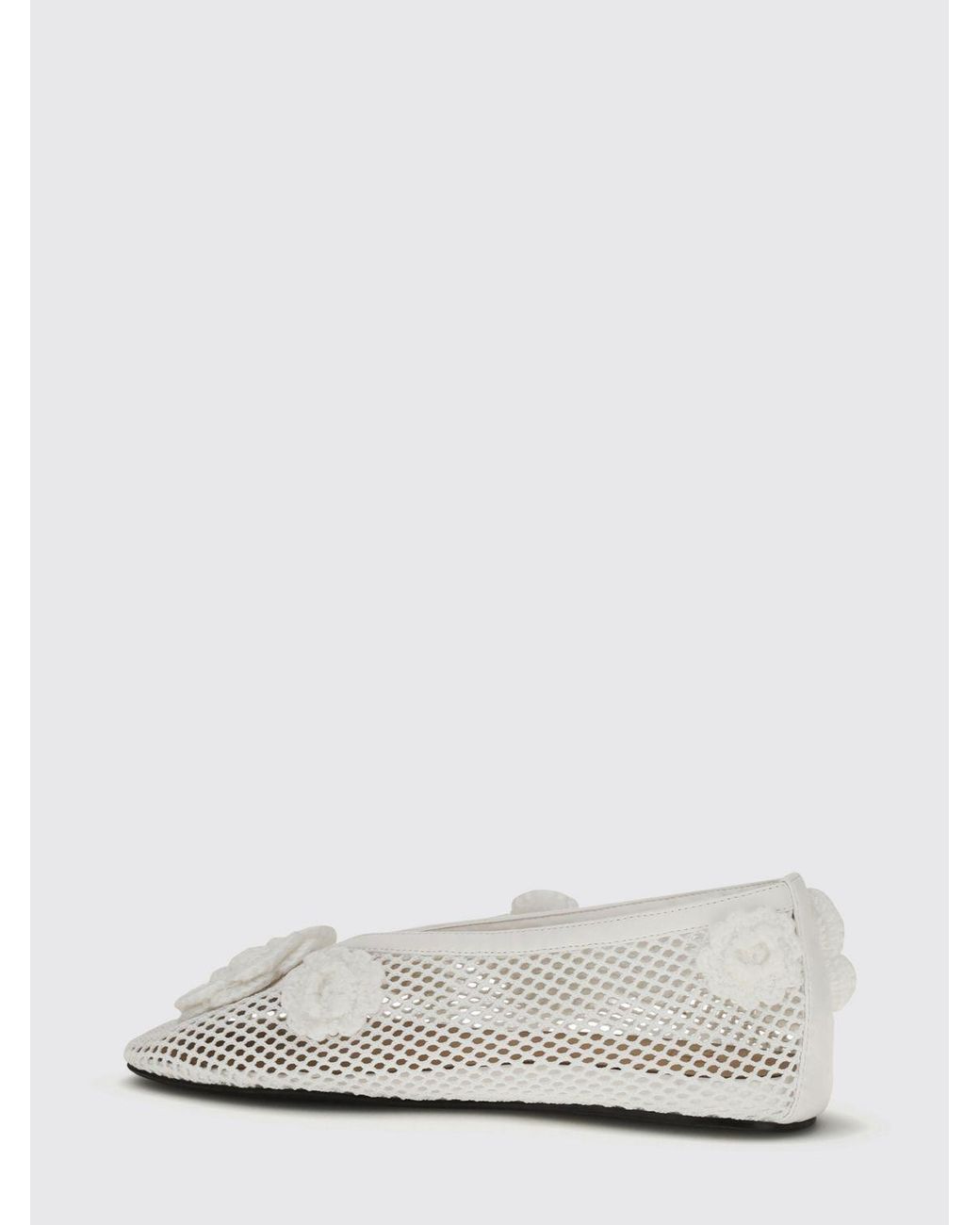Ganni White Jenny Perforated Viscose Ballet Flats With Floral Appliqué