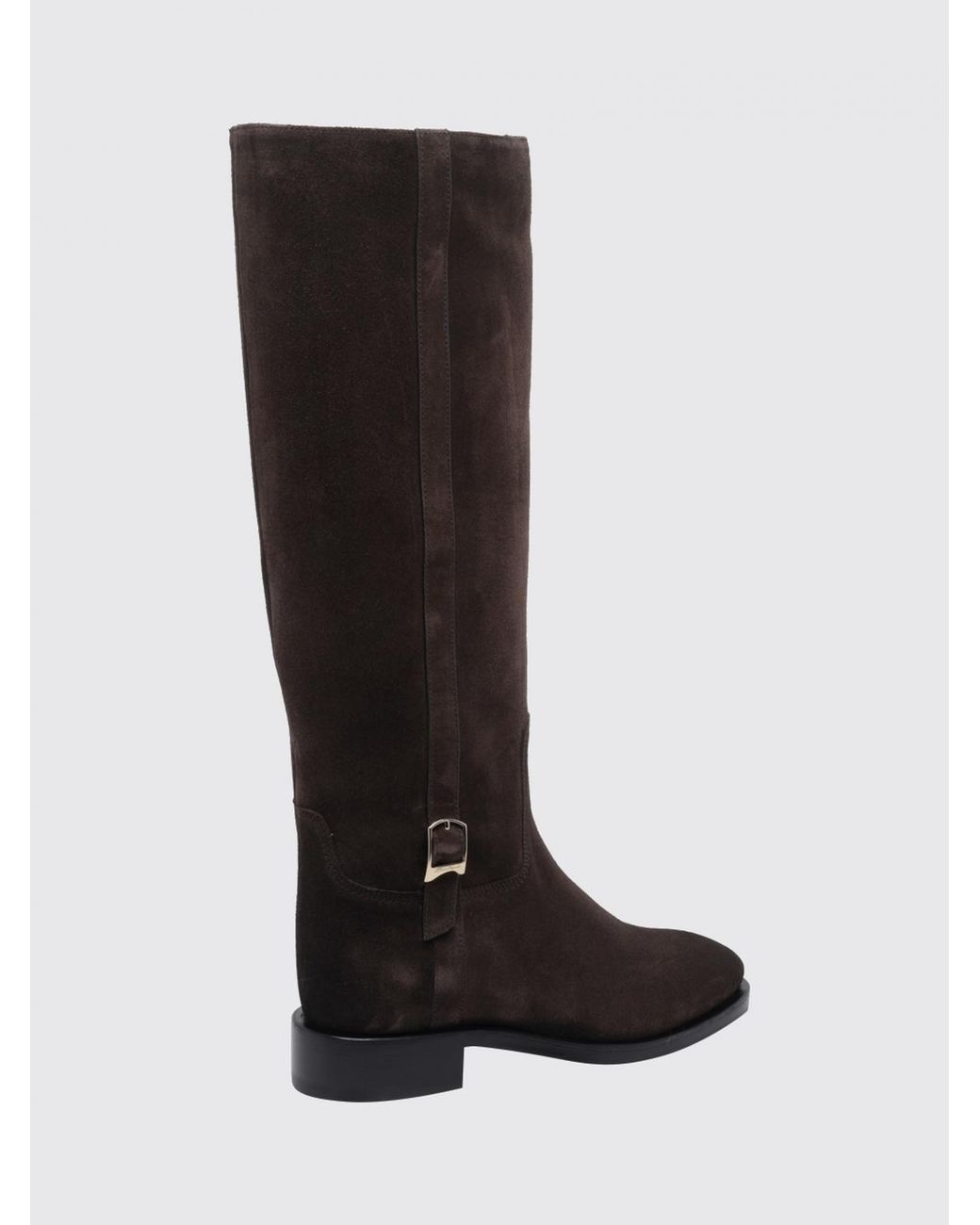 Santoni Black Kniehohe Wildlederstiefel Mit Schnalle Und Niedrigem Absatz