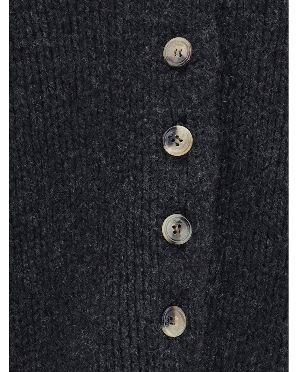 Khaite Black Deep V-Neck Pure Cashmere Cardigan