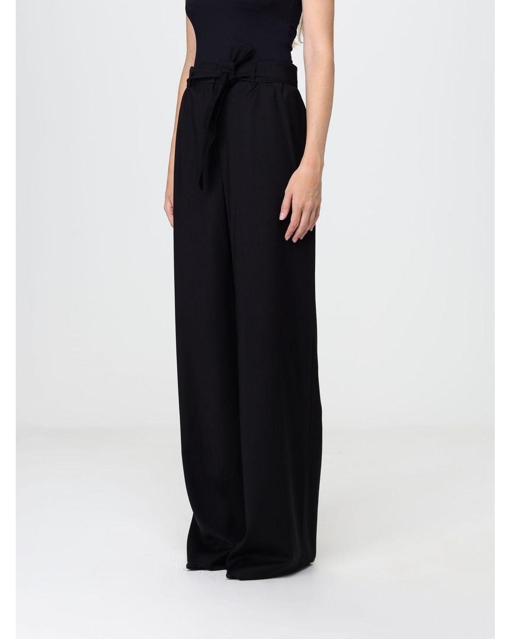 Max Mara Black Wide Leg Virgin Wool Trousers With Tie Belt