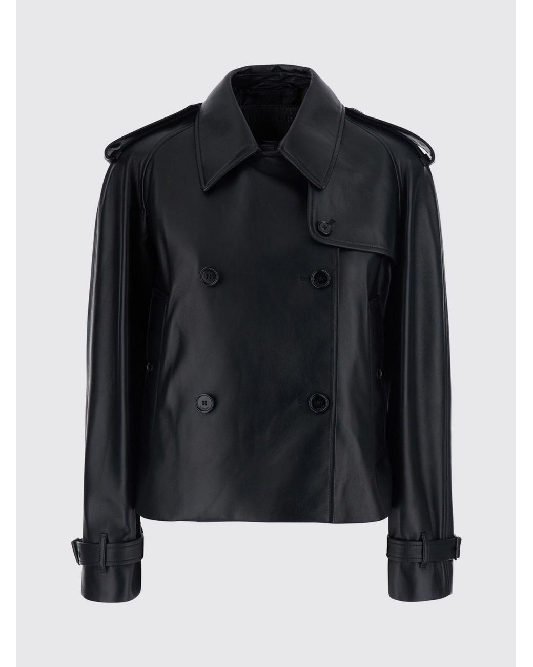 Burberry Gray Myfair Cropped Double-Breasted Lambskin Leather Trench Coat