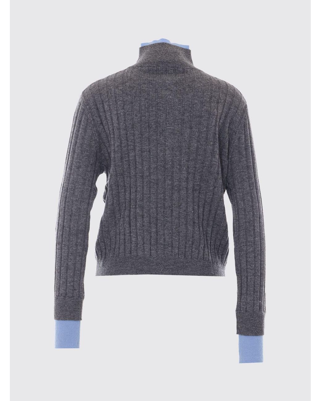 ELEH Blue Ruffle-Trimmed Wool Blend Roll Neck Jumper With Button Neck