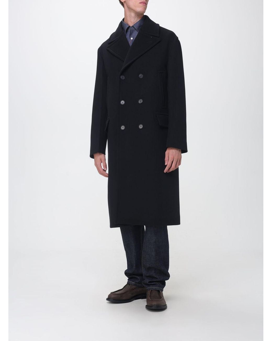 Fendi Blue Long Double-Breasted Virgin Wool Coat With Lapels for men