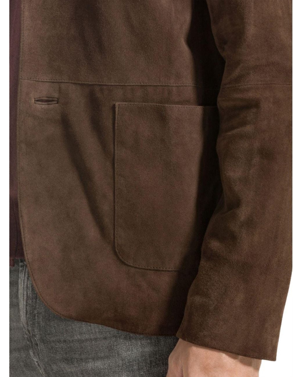 Seventy Brown Single-Breasted Suede Leather Blazer With Notch Lapels And Patch Pockets for men