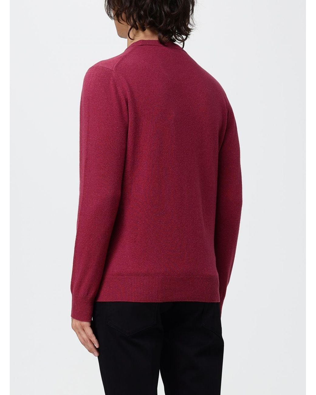 Brooksfield Red Crew-Neck Wool Jumper With Ribbed Cuffs And Hem for men