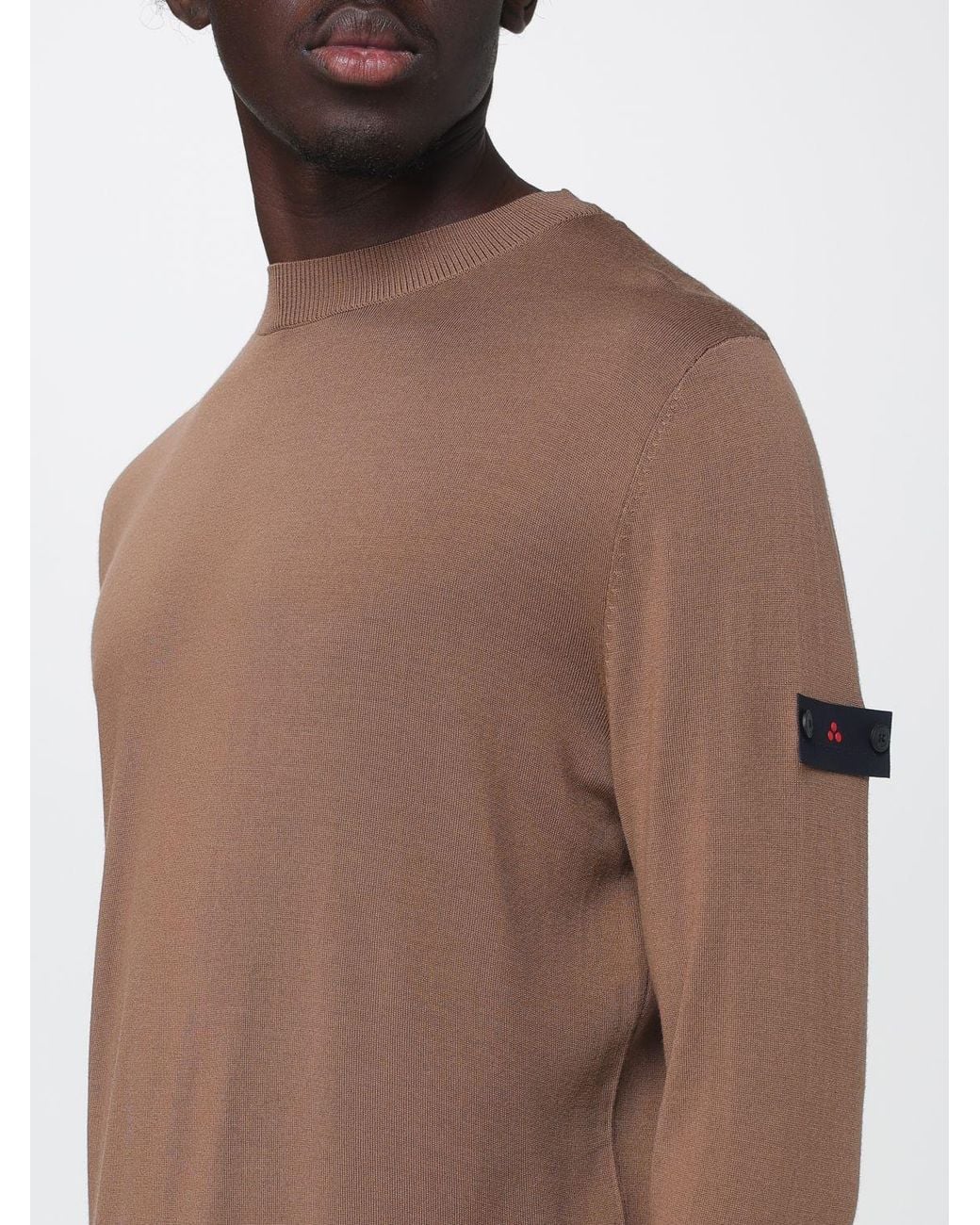 Peuterey Brown Pure Wool Crew-Neck Jumper With Logo Patch On The Sleeve for men
