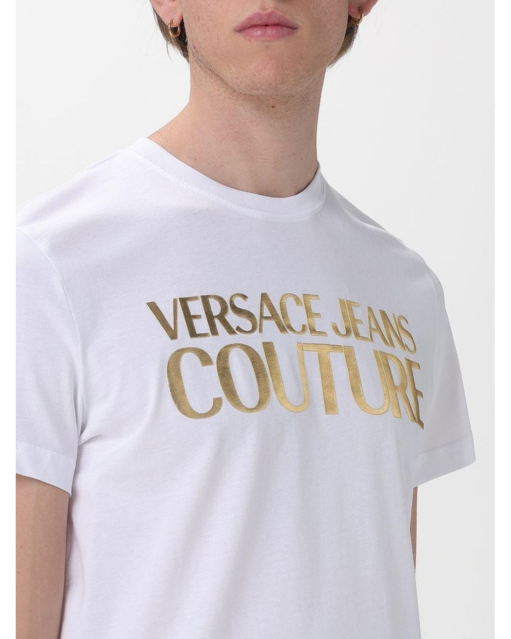 Versace Jeans Couture White Cotton T-Shirt With Laminated Logo for men