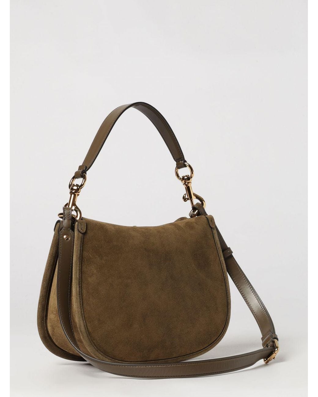 Etro Brown Pony Suede Shoulder Bag With Pegaso Logo Buckle