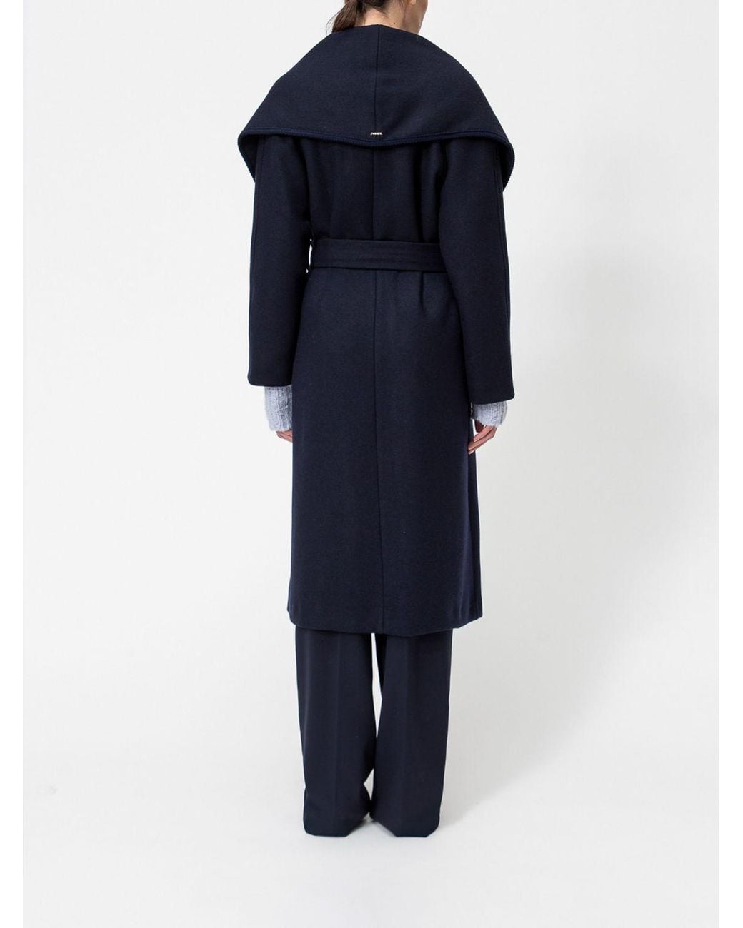 Twinset Blue Long Wool Robe Coat With Shawl Collar And Belt