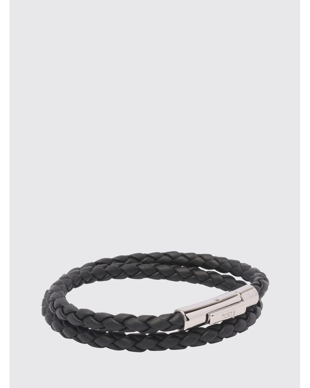 Tod's Black Mycolors Braided Calfskin Bracelet With Engraved Logo for men