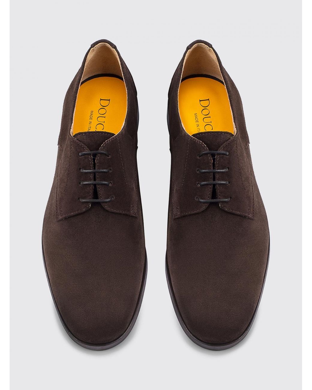 Doucal's Brown Suede Derby Shoes With Round Toe And Leather Sole