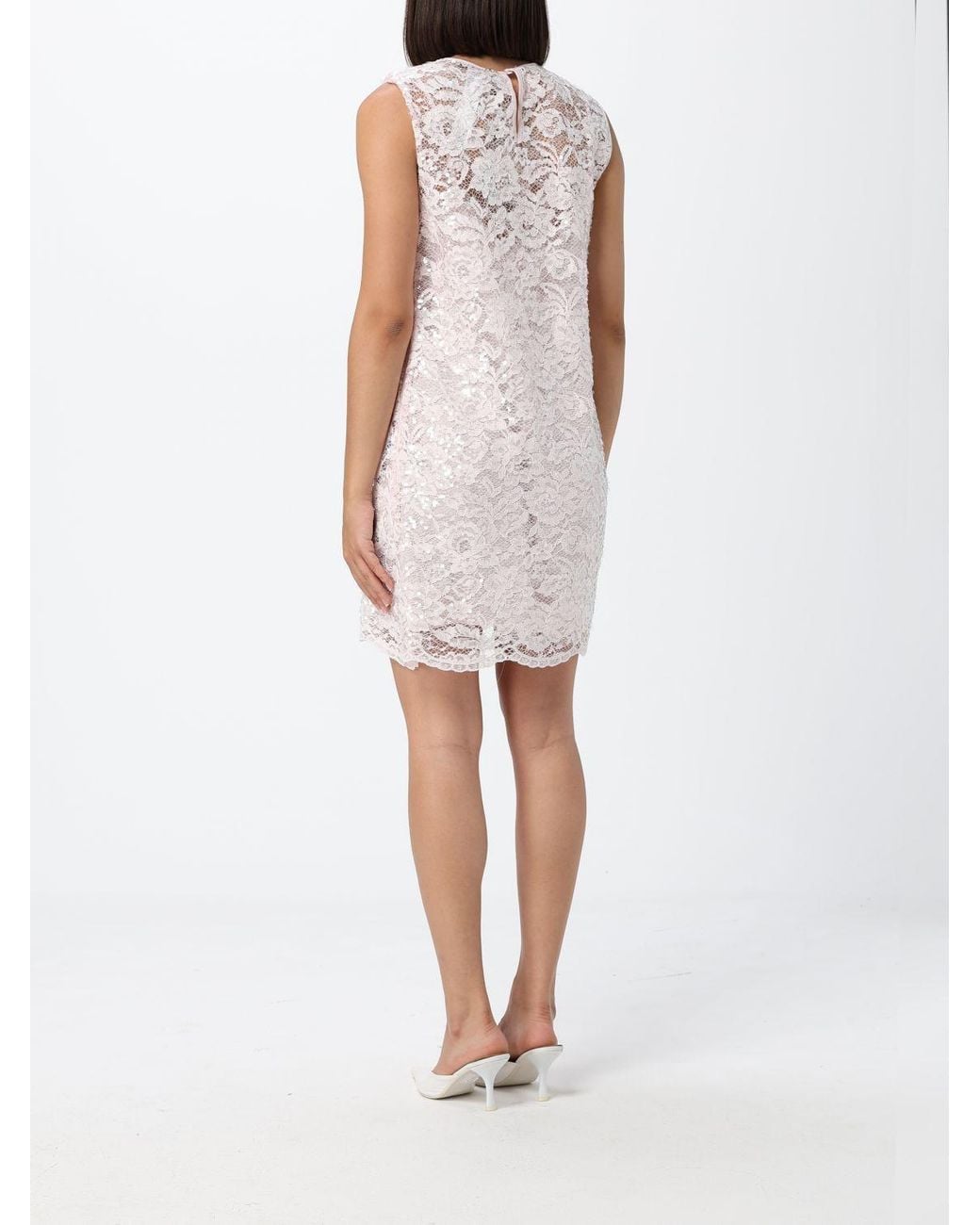 Twinset White Lace Mini Dress With Lace Inserts