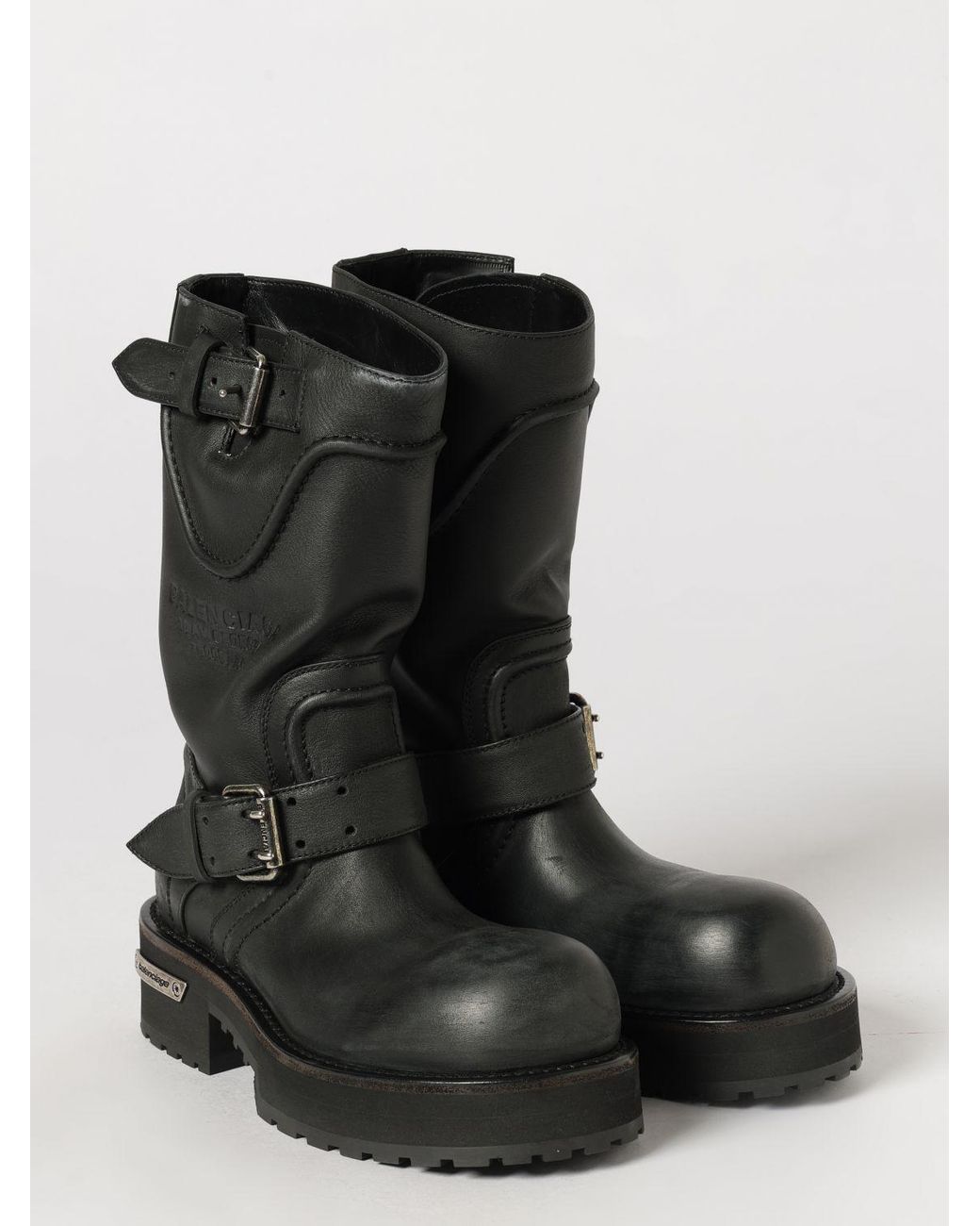 Balenciaga Black Venom Mid-Calf Calfskin Leather Biker Boots