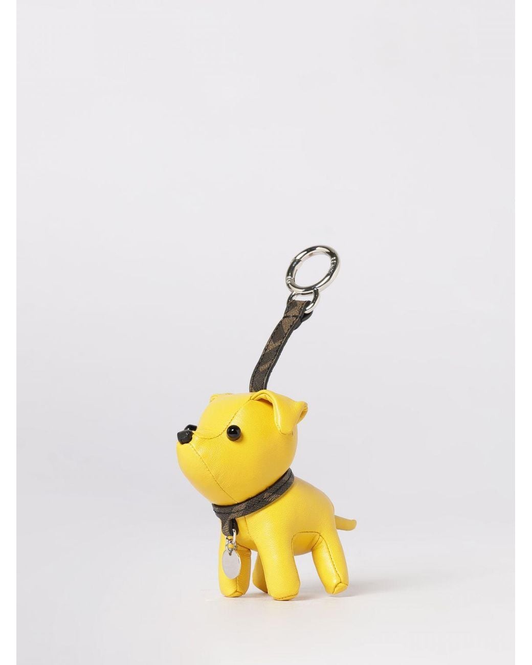Fendi Yellow Dog Leather Keychain for men