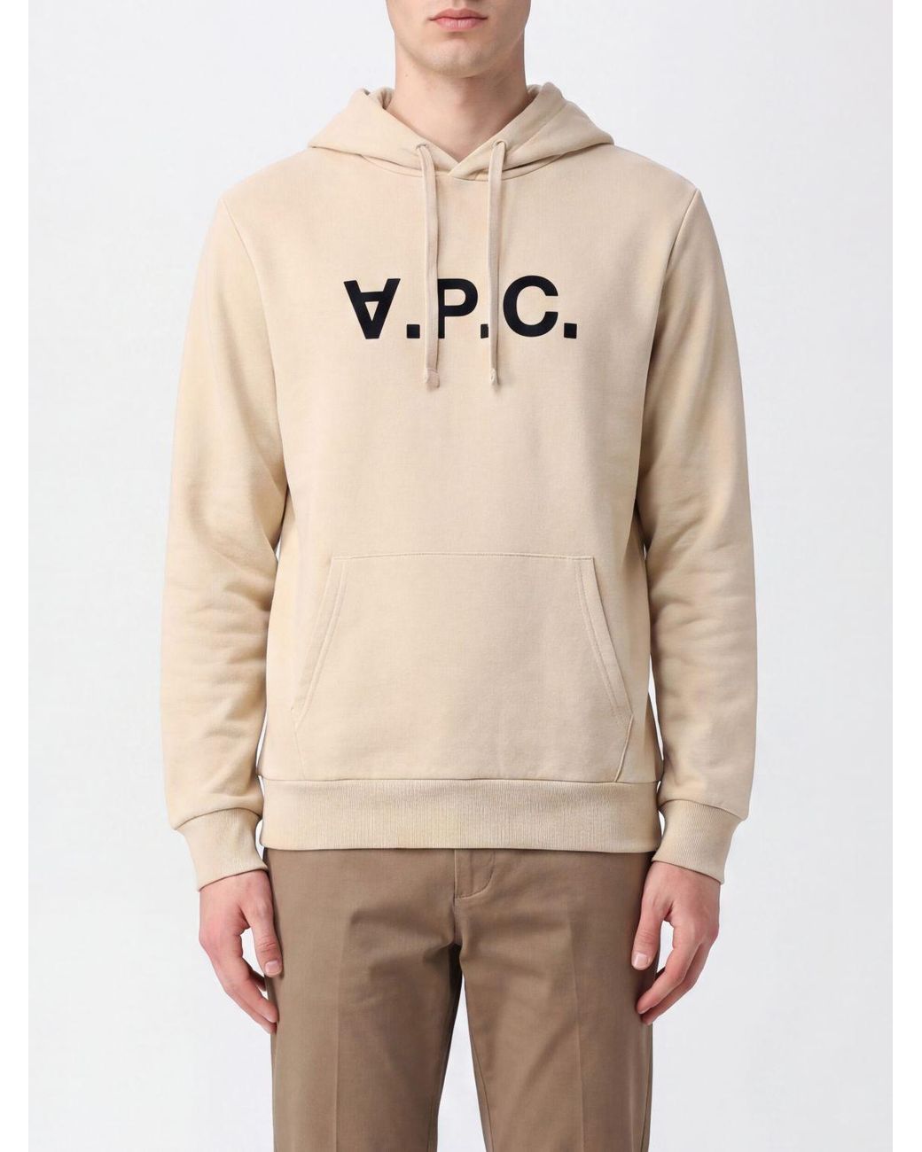 A.P.C. Natural Cotton Logo Hoodie With Kangaroo Pocket for men