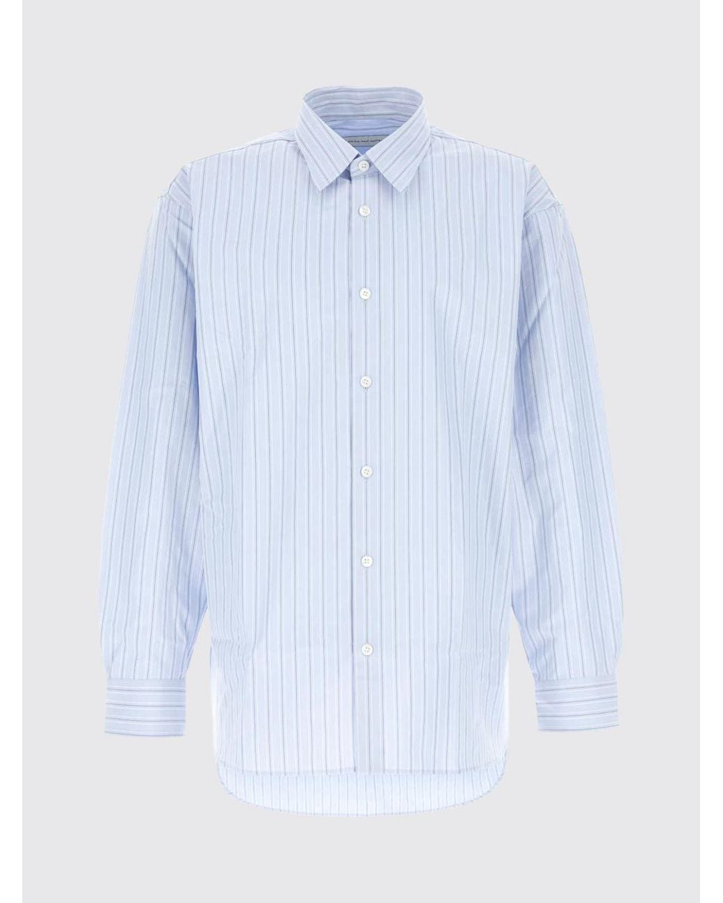 Dries Van Noten Blue Striped Cotton Shirt for men