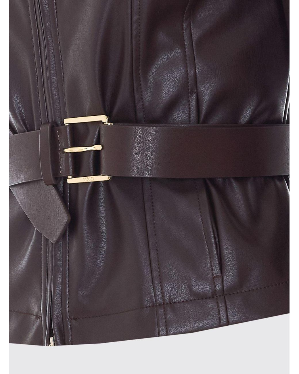 Liu Jo Brown Cropped Shirt-Style Faux Leather Jacket With Waist Belt By