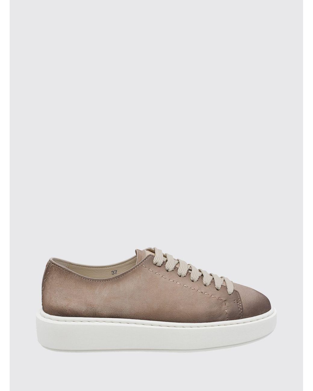 Santoni Natural Suede Leather Low-Top Sneakers With Embossed Logo And Rubber Sole